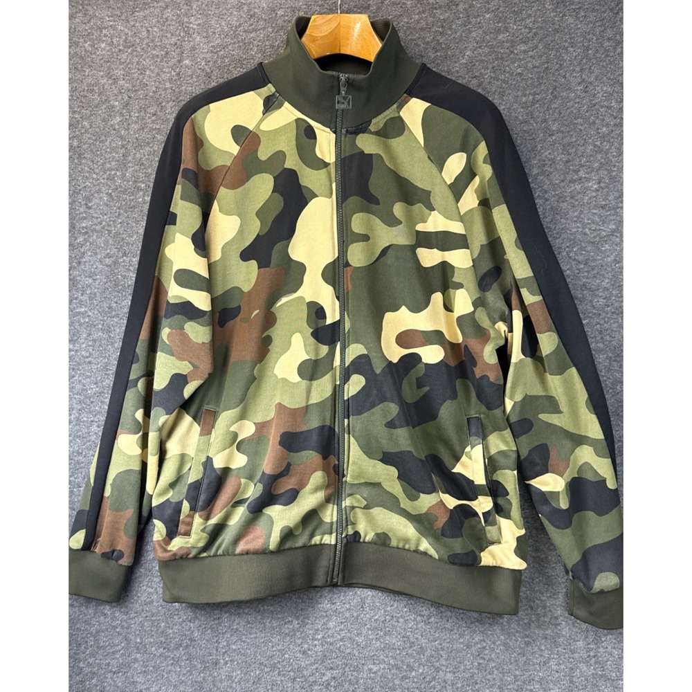 Puma T7 Track 68 Jacket Mens XXL Green Camo Full Zip Side Stripe Fall Military
